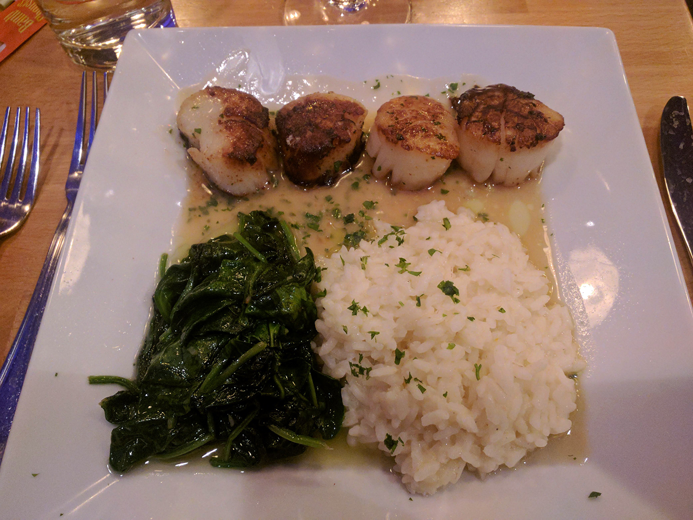Scallops with Risotto at Blue on Highland in Needham, Massachusetts