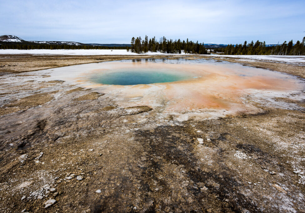 Opal Pool at Midway Geyser Basin from the Boardwalk in Yellowstone National Park Opal Pool at Midway Geyser Basin from the Boardwalk in Yellowstone National Park