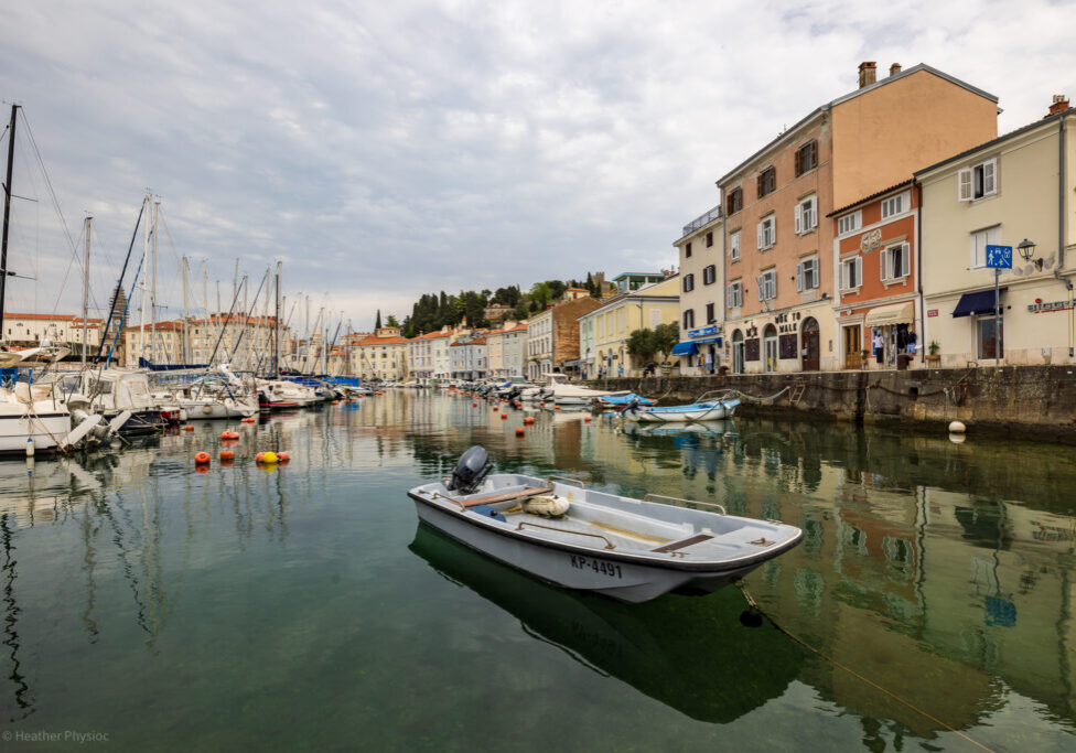 wide-angle-boat-anchored-piran-slovenia-marina wide-angle-boat-anchored-piran-slovenia-marina